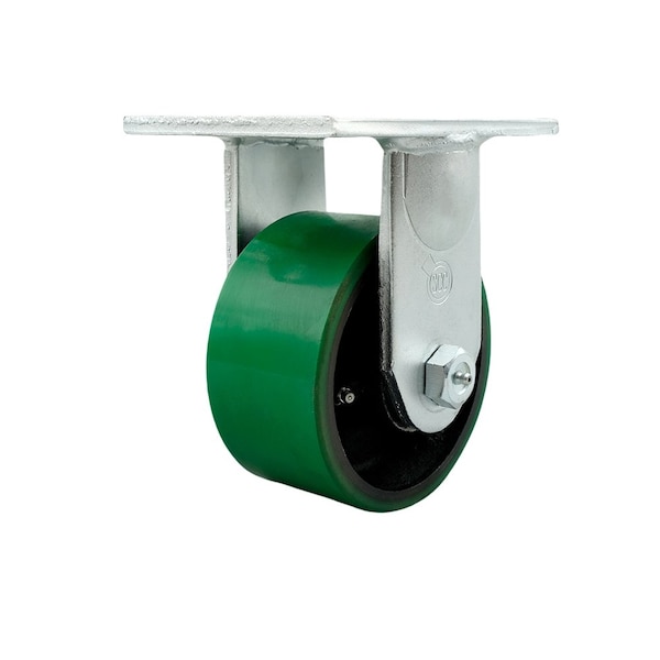 6'' Extra Heavy Duty Green Poly on Cast Iron Wheel Rigid Top Plate Caster